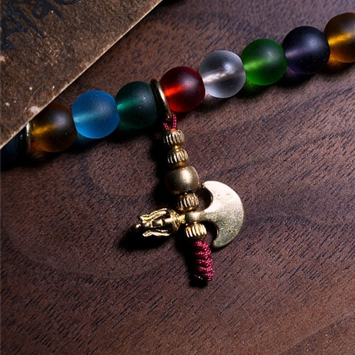 BWOOOH Tibetan 108 Mala Beads Multicolored Liuli Glass Bead Chinese Zodiac Nine Palaces Eight Diagrams Charm Bracelet