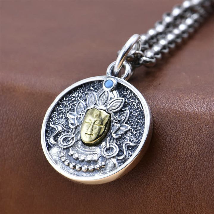 BWOOOH 925 Silver Green Tara Double Dorje Vajra Protection Necklace Pendant