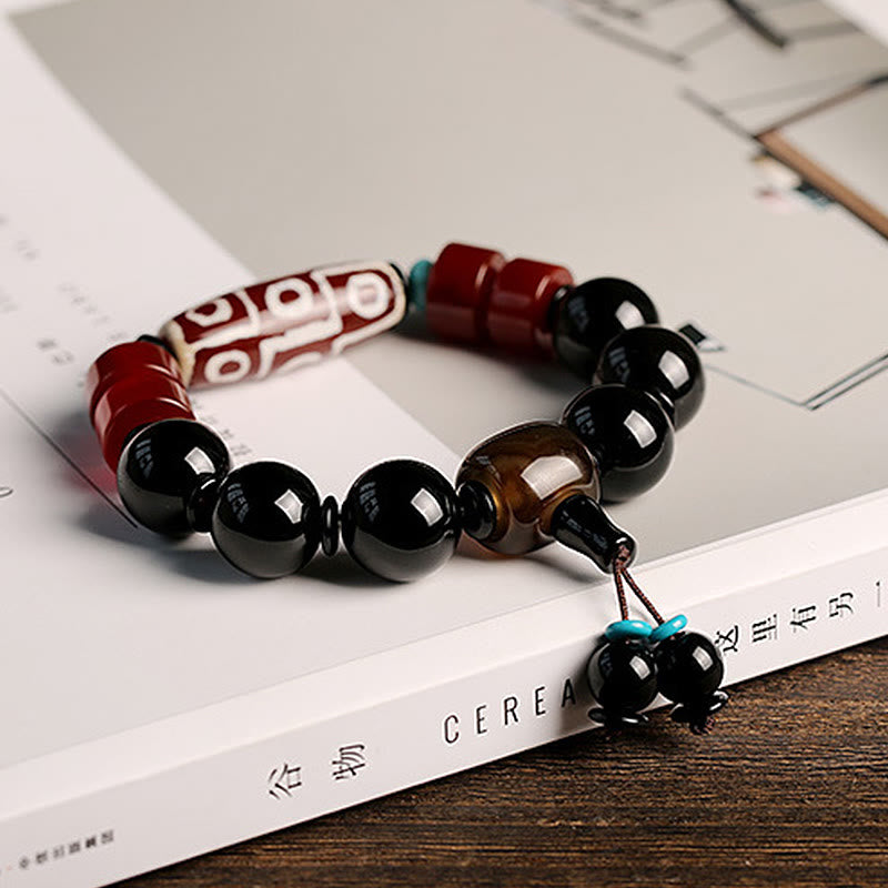 BWOOOH Tibetan Nine-Eye Dzi Bead Black Onyx Wealth Protection Bracelet