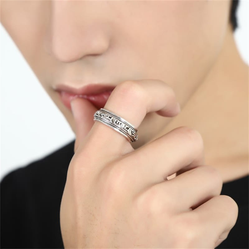BWOOOH Tibetan Om Mani Padme Hum PiXiu Engraved Wealth Luck Rotatable Ring