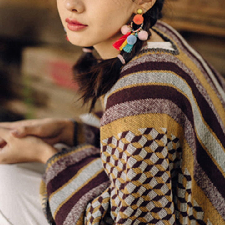 BWOOOH Tibetan Shawl Classic Pattern Winter Cozy Warm Tra