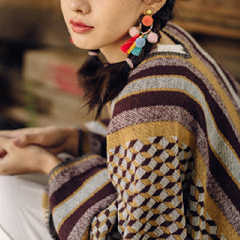 BWOOOH Tibetan Shawl Classic Pattern Winter Cozy Warm Tra