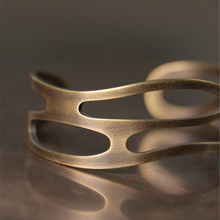 BWOOOH Vintage Curved Copper Brass Wealth Adjustable Cuff Bracelet Bangle | spiritual healing bracelet