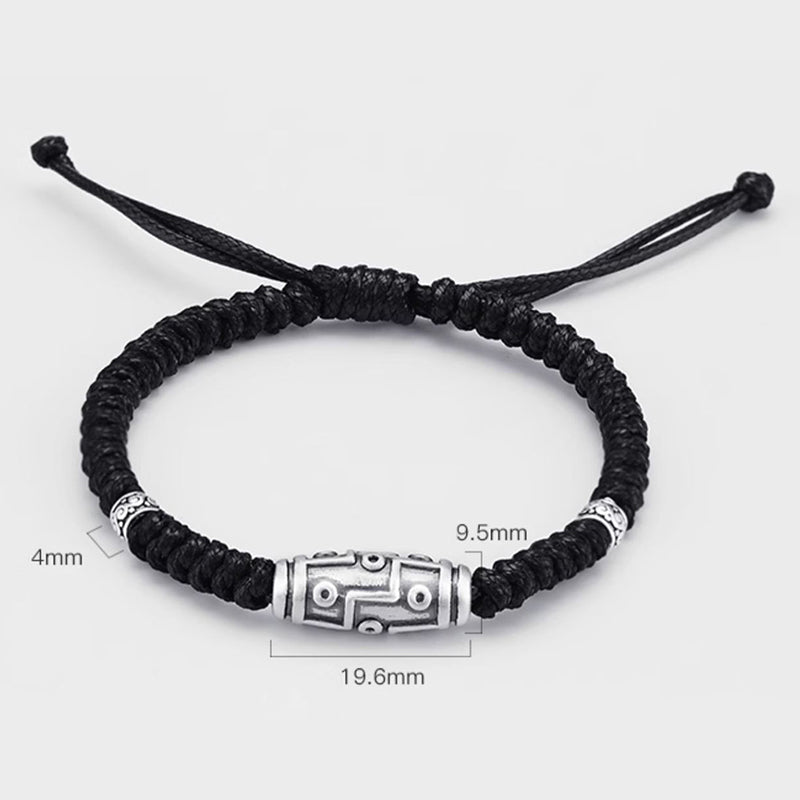 BWOOOH 999 Sterling Silver Nine-Eye Dzi Bead Pattern Blessing Rope Bracelet