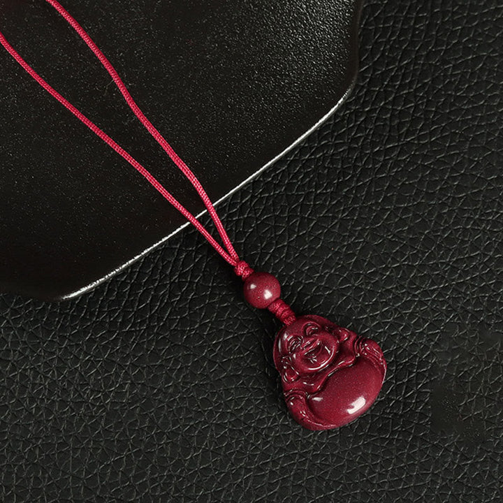 BWOOOH Laughing Buddha Cinnabar Blessing Necklace Pendant Phone Hanging Decoration Key Chain