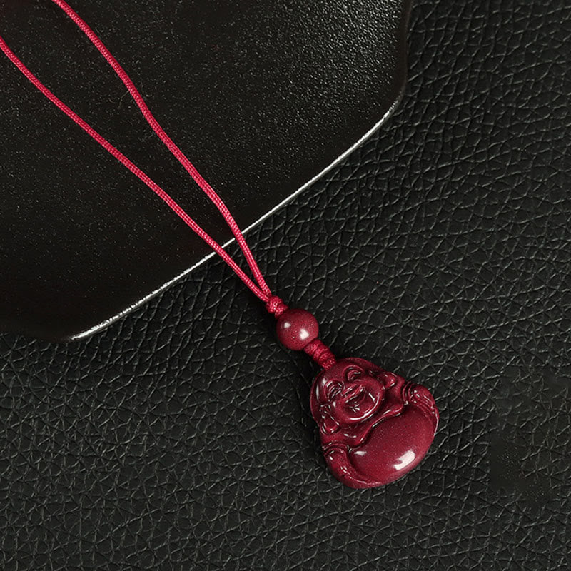 BWOOOH Laughing Buddha Cinnabar Blessing Necklace Pendant Phone Hanging Decoration Key Chain