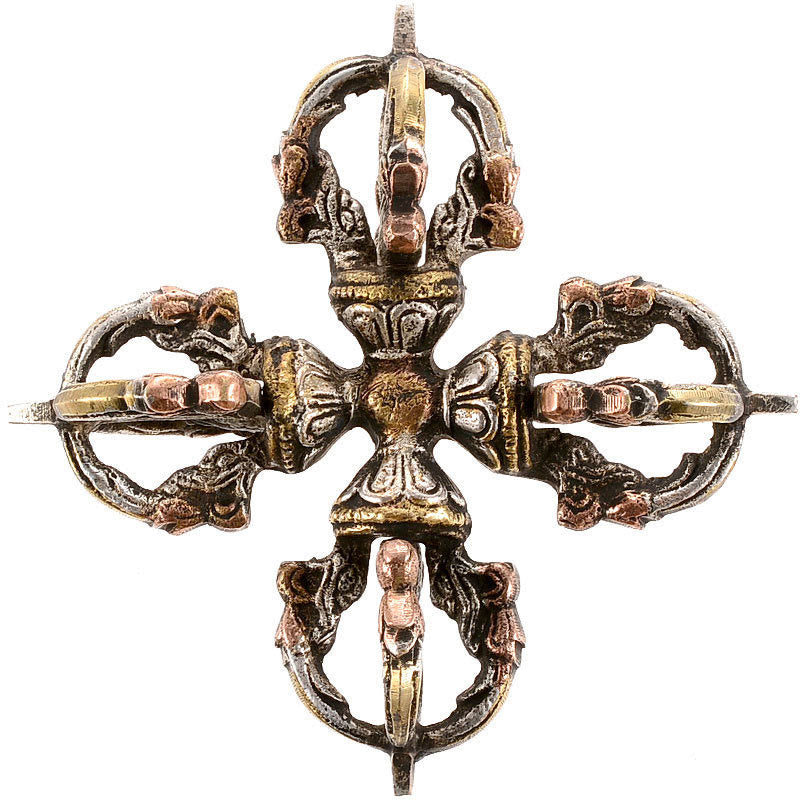 Buddha Stones Tibetan Handmade 5 Prong Double Dorje Copper Iron Thunderbolt Strength Vajra
