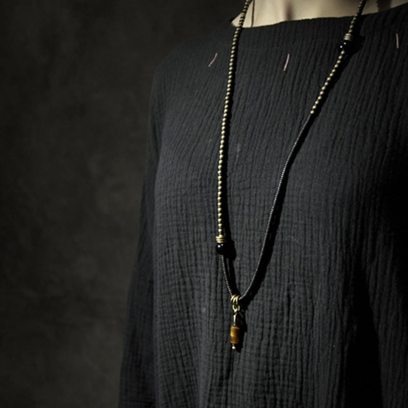 BWOOOH Ebony Wood Dzi Bead Copper Peace Couple Bracelet Necklace Pendant