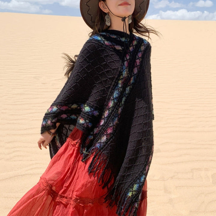 BWOOOH Tibetan Colorful Striped Rhombus Pattern Shawl Tas