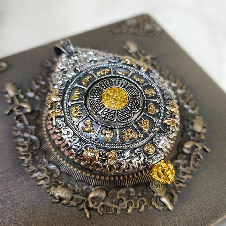 BWOOOH Chinese Zodiac Natal Buddha Thangka Nine Palaces Eight Diagrams Wealth Rotatable Necklace Pendant