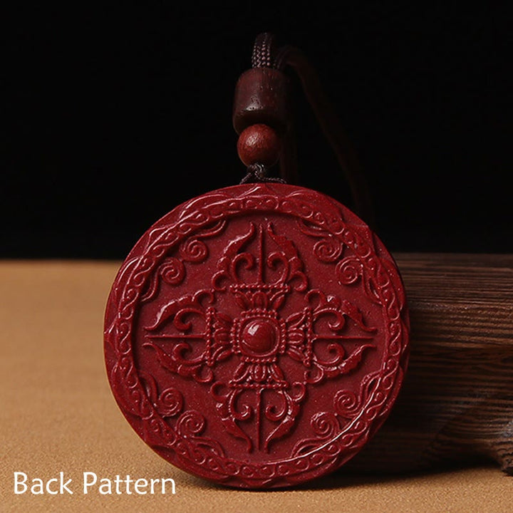 BWOOOH Natural Cinnabar Lotus Om Mani Padme Hum Blessing Necklace String Pendant