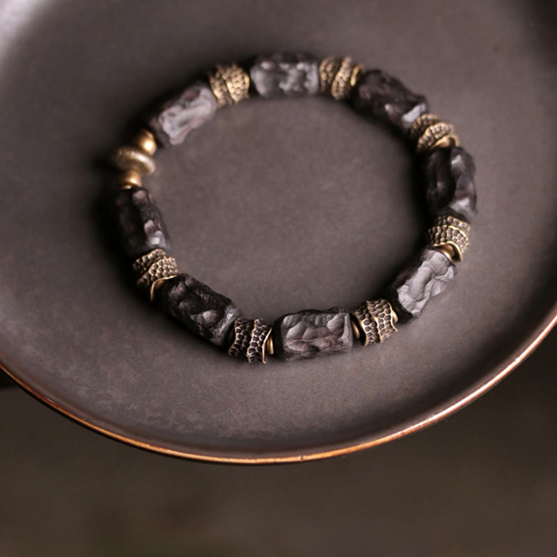 BWOOOH Tibetan Ebony Wood Copper Calm Peace Bracelet | natural stone spiritual bracelet for healing and mindful living