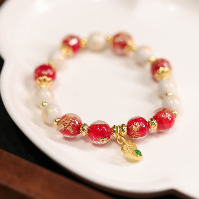 BWOOOH Gourd God Of Wealth Charm Fortune Liuli Glass Bead Incense Ash Porcelain Bead Bracelet
