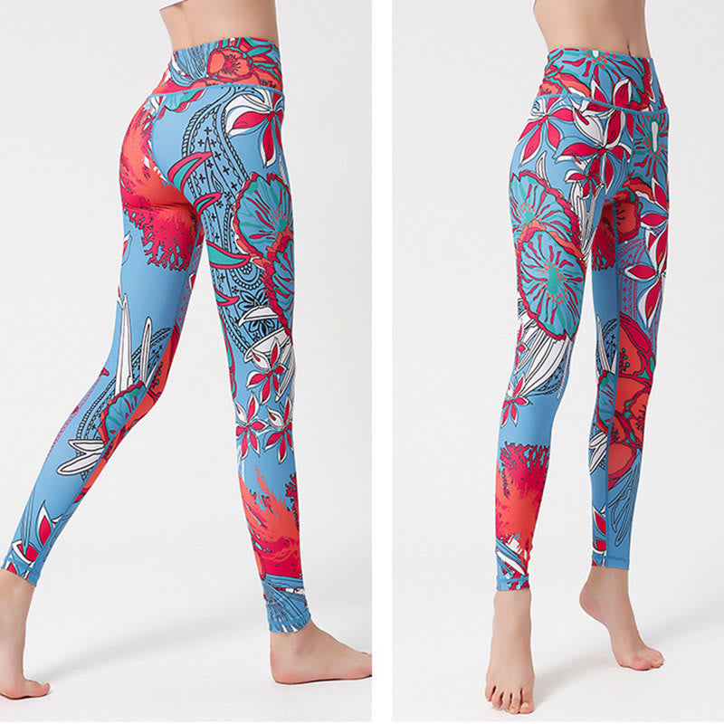 BWOOOH printed yoga leggings - Colorful Flower Petal Leaves Print Sport