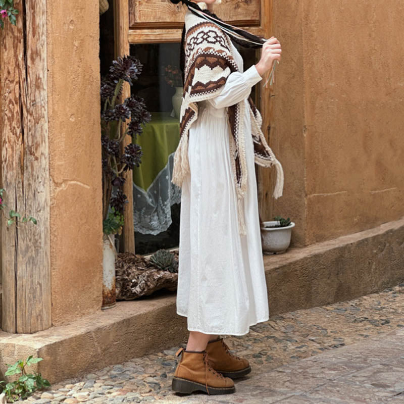 BWOOOH Tibetan Striped Brown Beige Tassel Shawl Winter Co