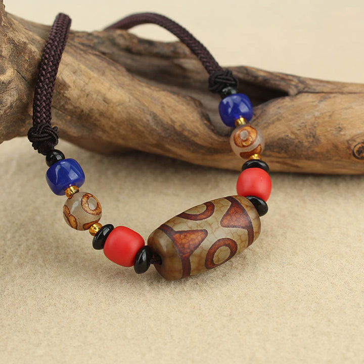 BWOOOH Tibetan Nine-Eye Dzi Bead Three-eyed Dzi Bead Protection String Necklaces Pendant