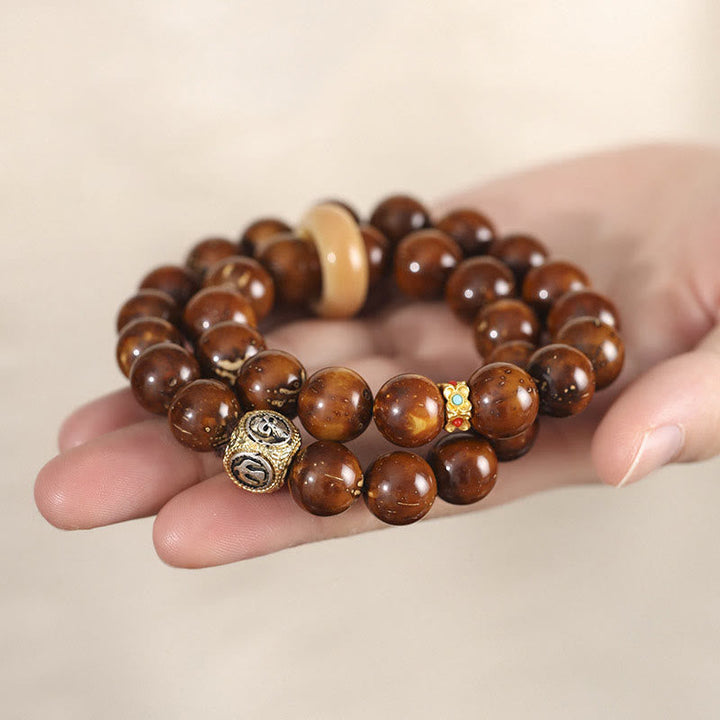 BWOOOH Tibetan Natural Purple Gold Rat Bodhi Seed Wealth Double Wrap Bracelet