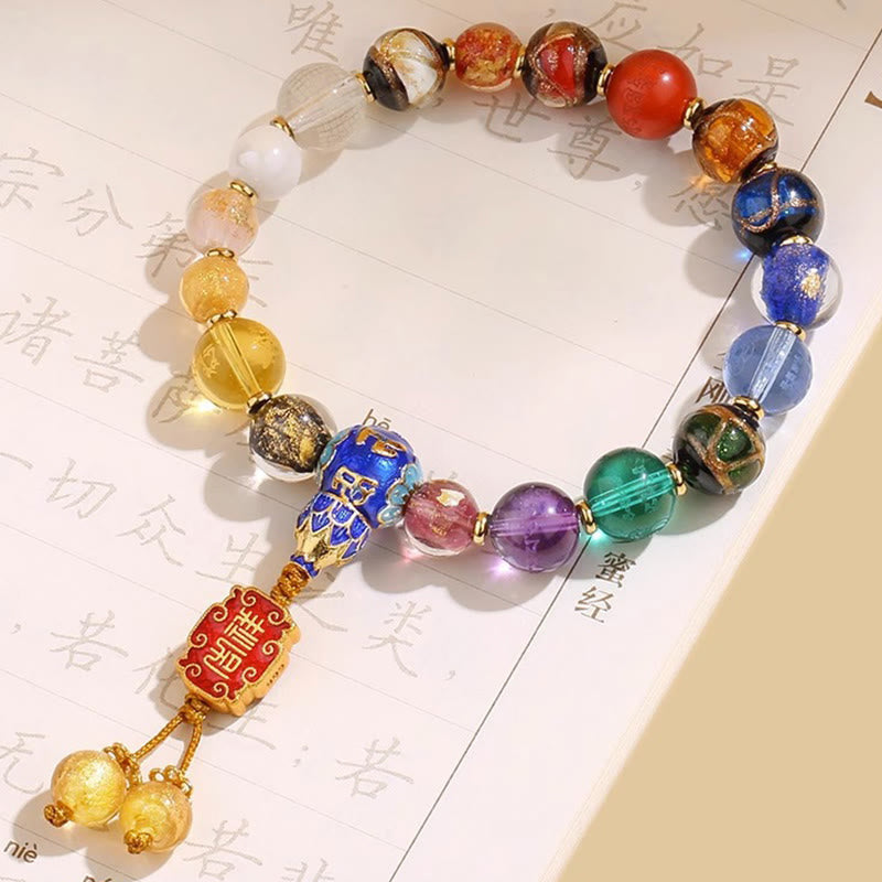BWOOOH Tibetan Colorful Incense Ash Liuli Glass Bead Om Mani Padme Hum Dorje Vajra 18 Beads Wrist Mala