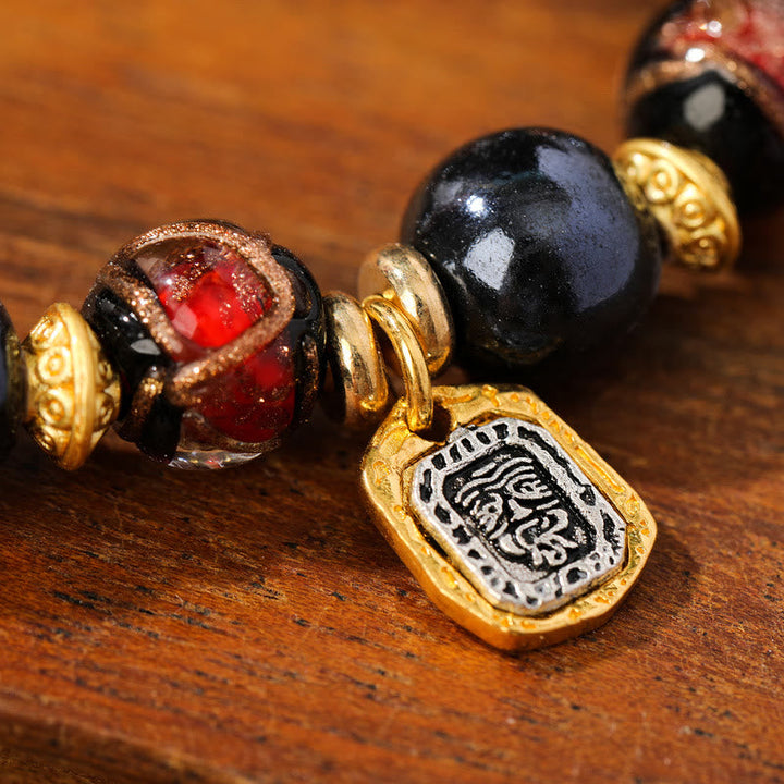 BWOOOH Tibetan Zakiram Goddess of Wealth Liuli Glass Incense Ash Porcelain Bead Luck Bracelet