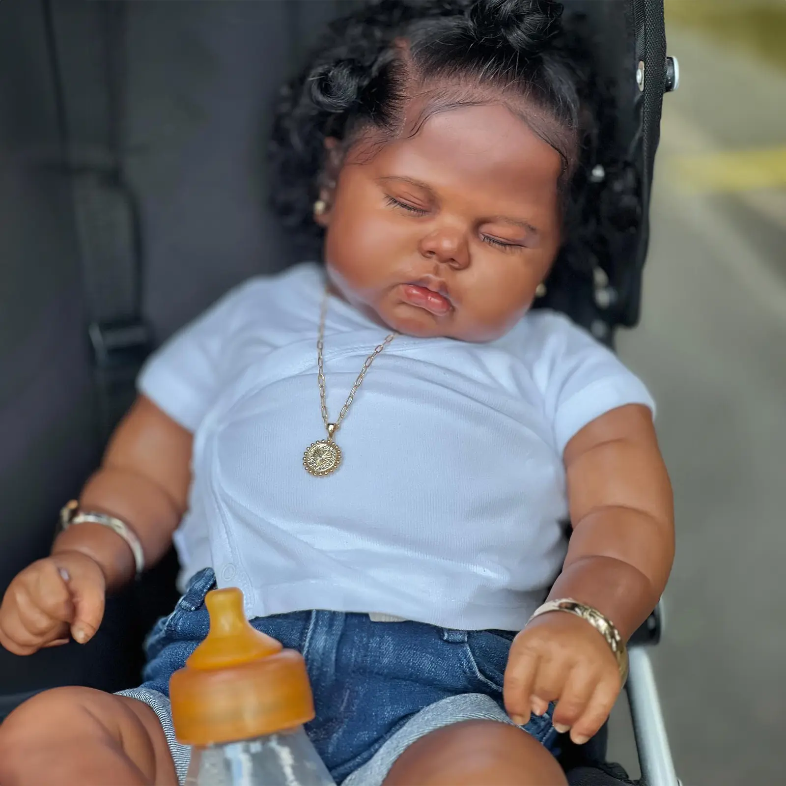 [New] 20" Lifelike African American Handmade Sleeping Reborn Girl Doll Named Vttina
