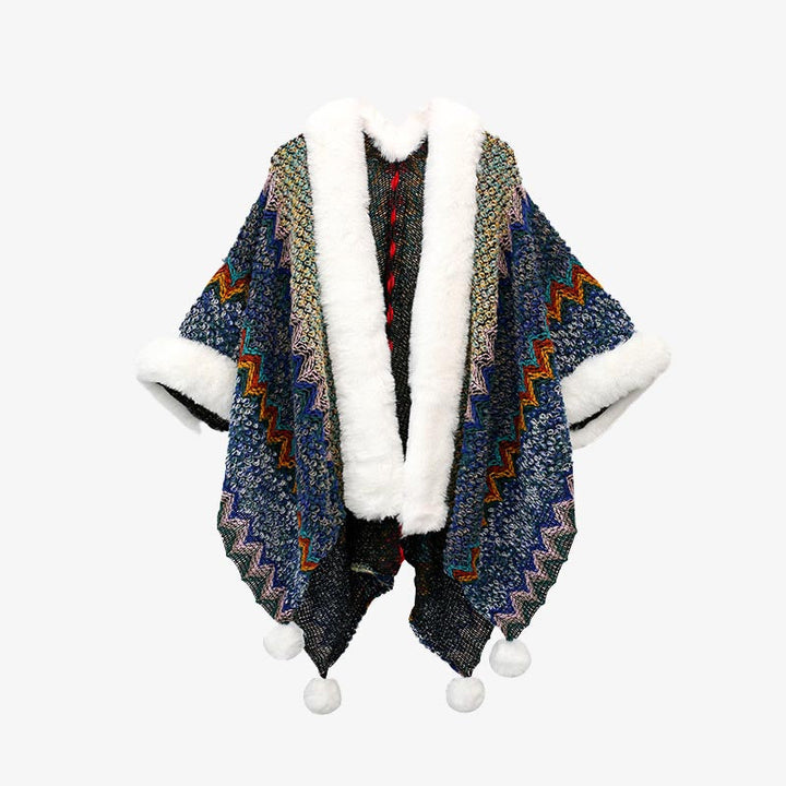 BWOOOH Tibetan Multicolored Wavy Lines Knitted Striped Sh