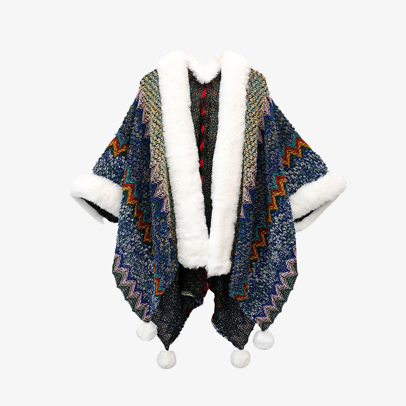 BWOOOH Tibetan Multicolored Wavy Lines Knitted Striped Sh