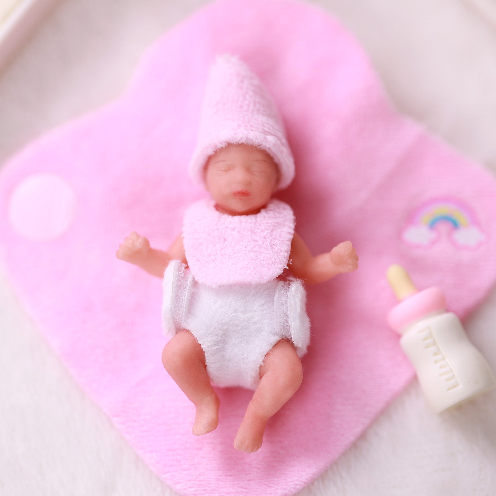 Full Platinum Solid Silicone Star Product 3 Inches Mini Sleeping Baby Doll Girl with Free Delicate Furniture Accessories