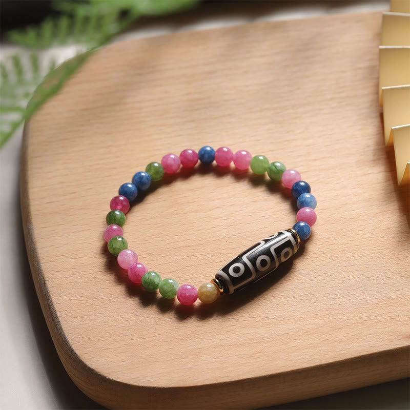 BWOOOH Tibetan Tiger Eye Tourmaline Nine-Eye Dzi Bead Protection Bracelet