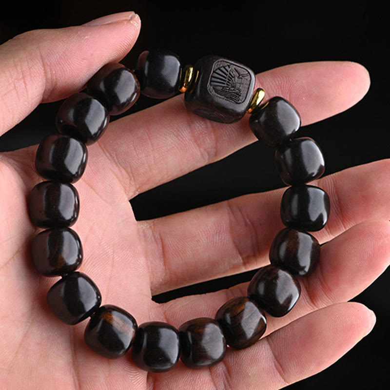 BWOOOH Tibetan Ebony Wood Barrel Beads Lucky And Treasure Balance Bracelet