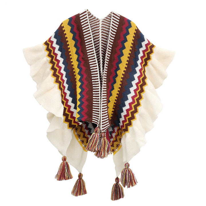 BWOOOH Tibetan Shawl Colorful Striped Wavy Line Tassels W