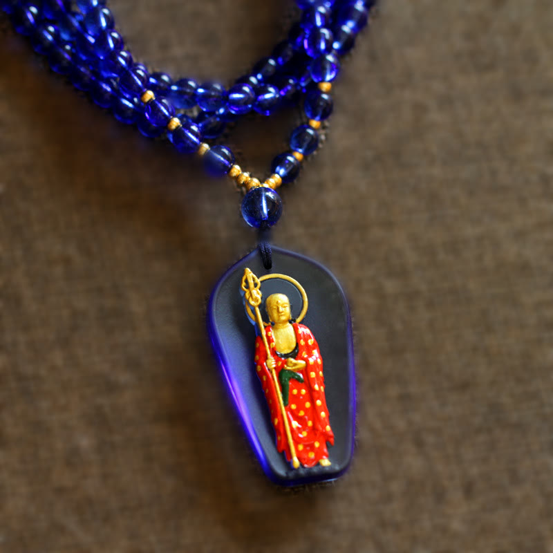 BWOOOH Ksitigarbha Buddha Liuli Crystal Compassion Amulet Necklace Pendant