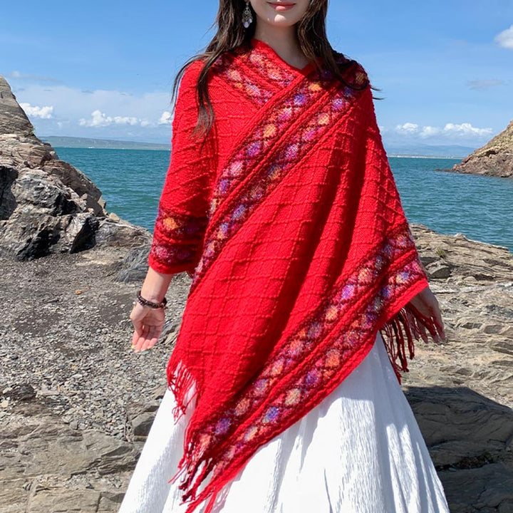 BWOOOH Tibetan Colorful Striped Rhombus Pattern Shawl Tas
