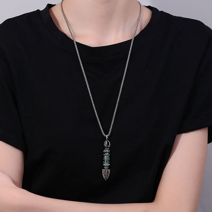 BWOOOH Tibetan Om Mani Padme Hum Protection Wealth Rotatable Necklace Pendant
