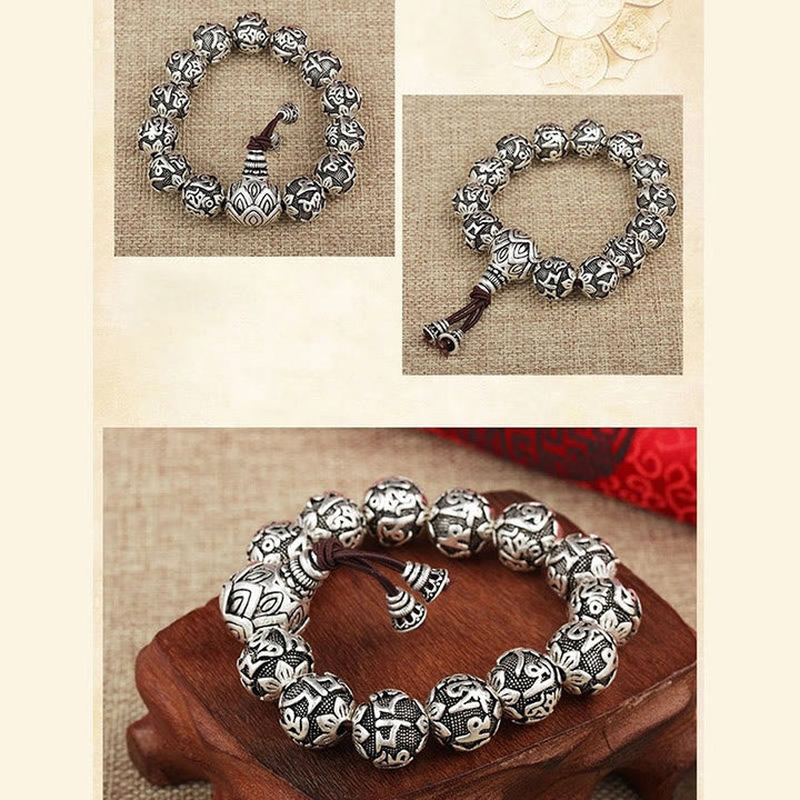 BWOOOH Tibetan Om Mani Padme Hum Carved Alloy Beads Amulet Bracelet