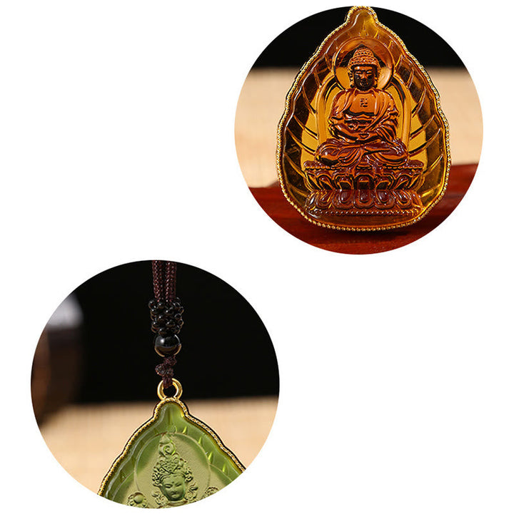 BWOOOH Tibetan Buddha Liuli Crystal Serenity Necklace Pendant