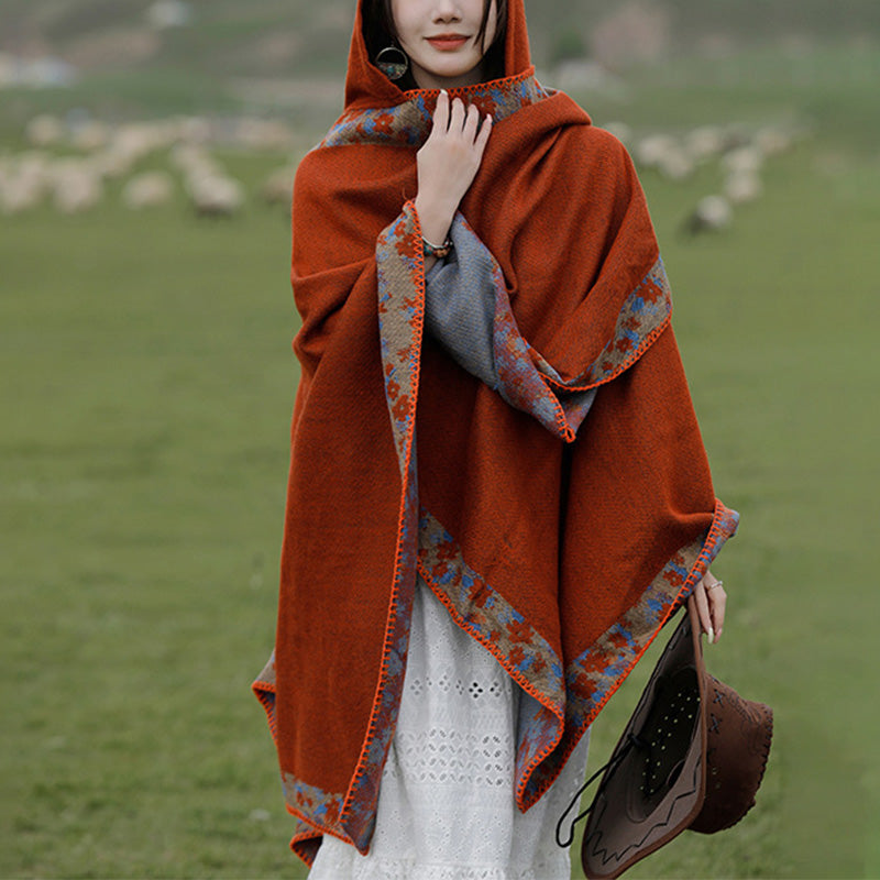 BWOOOH Tibetan Shawl Border Small Floral Flower Hooded Cl
