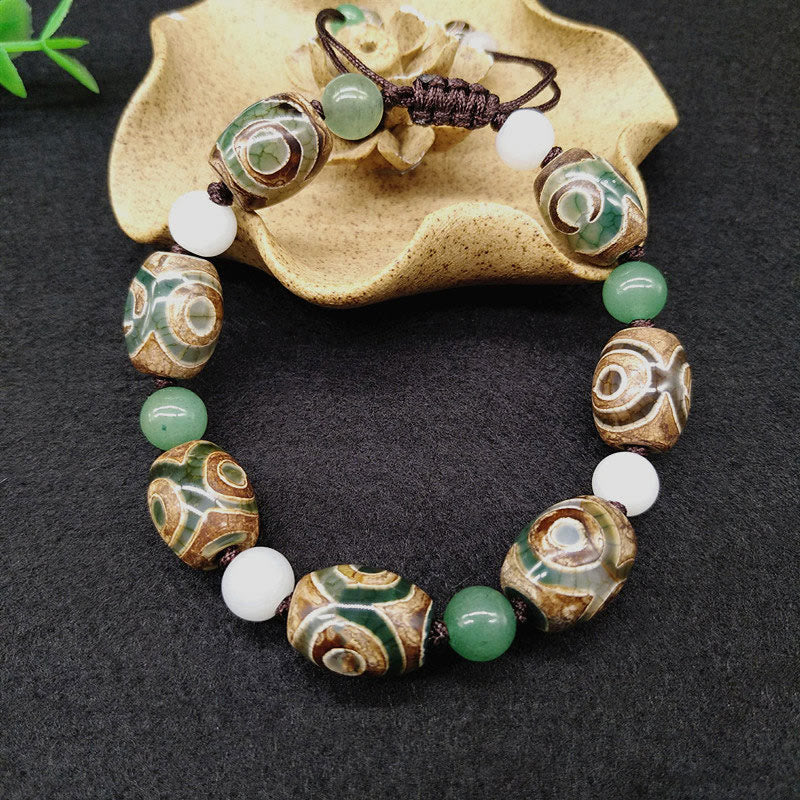 BWOOOH Tibetan Three-eyed Dzi Bead Luck Protection Braided Bracelet