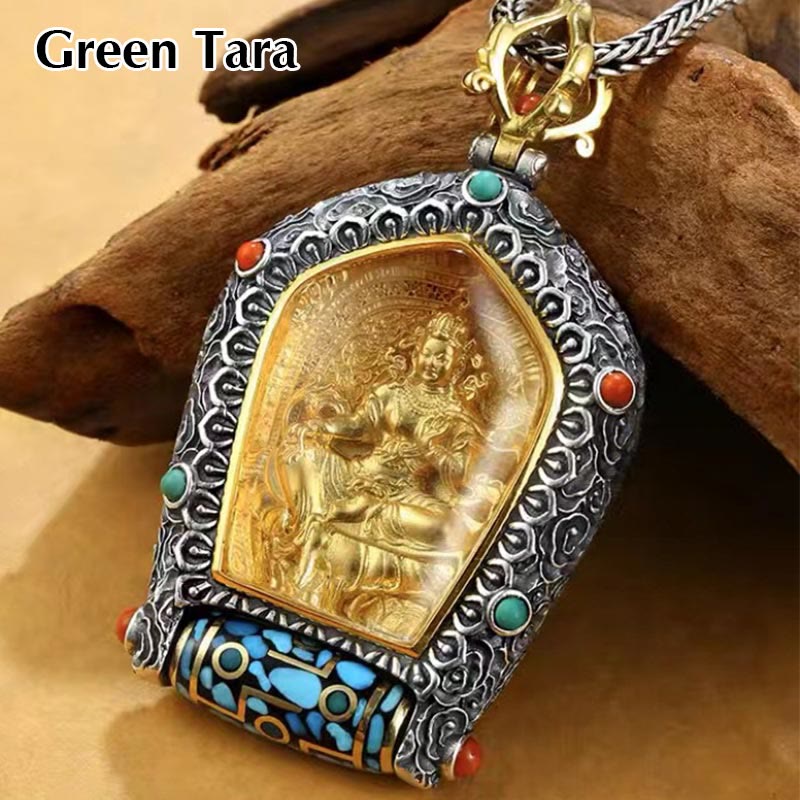 BWOOOH Tibet Chinese Zodiac Natal Buddha Thangka Prosperity Rotatable Dzi Bead Necklace Pendant