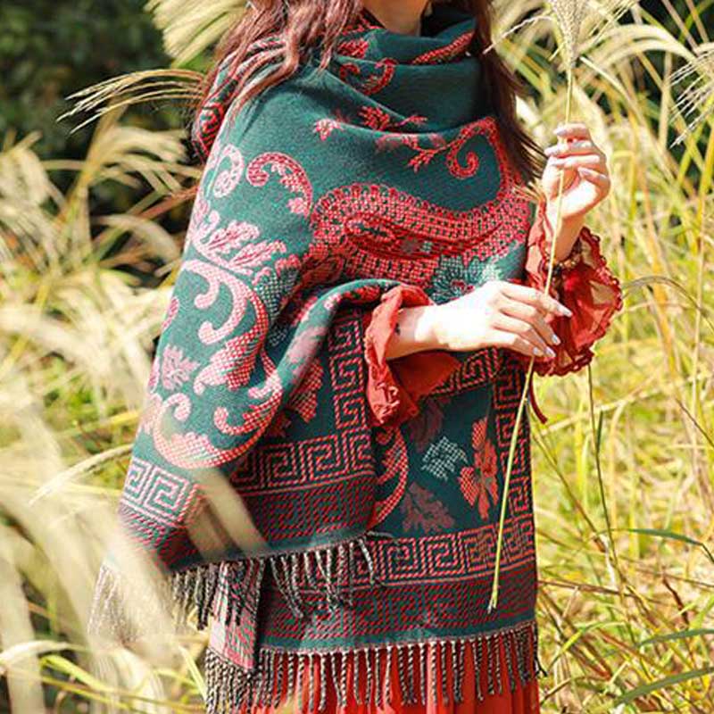 BWOOOH Tibetan Flowers Leaves Pattern Design Shawl Cozy T