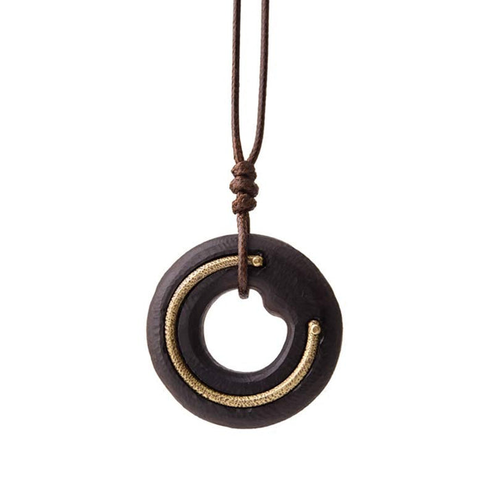 BWOOOH Zen Circle Ebony Wood Peace Calm Necklace Pendant