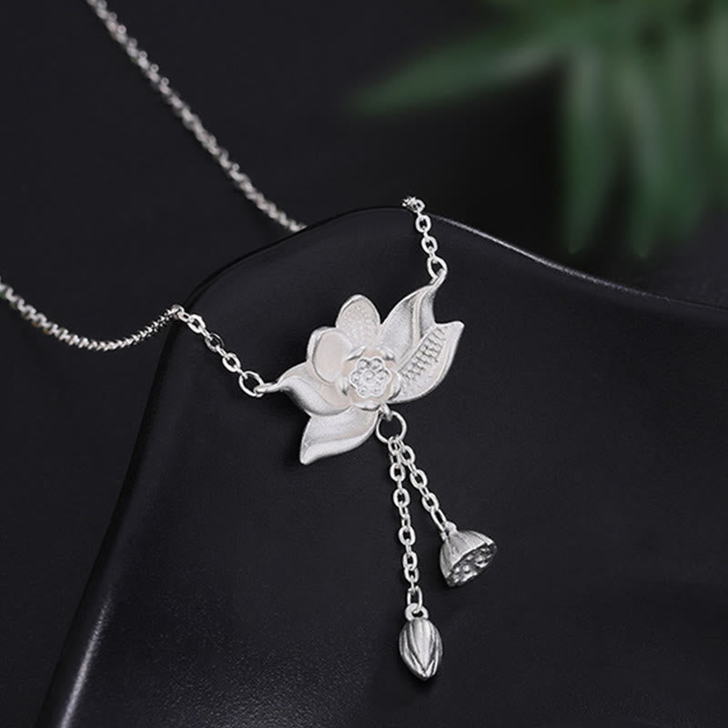 BWOOOH 999 Sterling Silver Lotus Flower Pod Carved Enlightenment Necklace Pendant