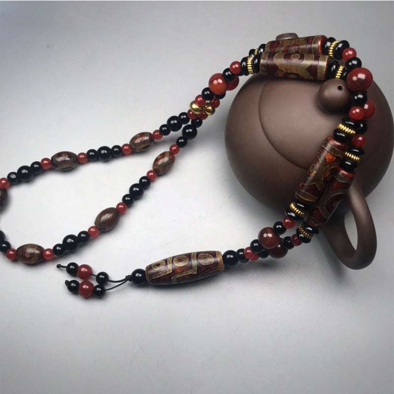 BWOOOH Nine-Eye Dzi Bead Red Agate Wealth Health Necklace