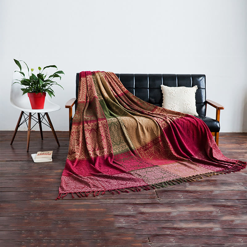 BWOOOH Tibetan Multicolored Flower Pattern Hand-Dyed Blan