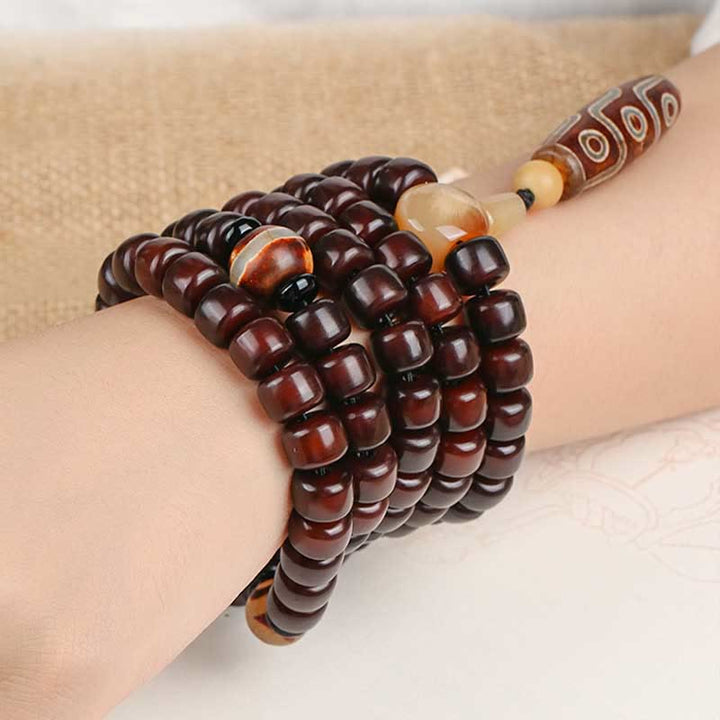 BWOOOH 108 Mala Beads Three-eyed Dzi Bead Nine-eye Dzi Bead Jade Luck Bracelet