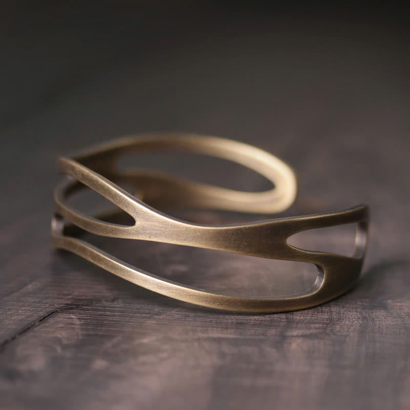 BWOOOH Vintage Curved Copper Brass Wealth Adjustable Cuff Bracelet Bangle | spiritual healing bracelet