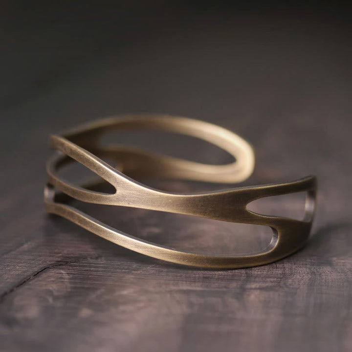 BWOOOH Vintage Curved Copper Brass Wealth Adjustable Cuff Bracelet Bangle | spiritual healing bracelet