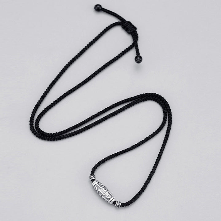 BWOOOH 999 Sterling Silver Nine-Eye Dzi Bead Pattern Protection Rope Necklace Pendant
