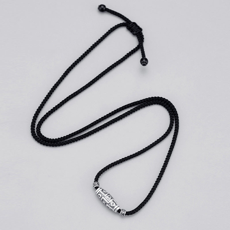 BWOOOH 999 Sterling Silver Nine-Eye Dzi Bead Pattern Protection Rope Necklace Pendant