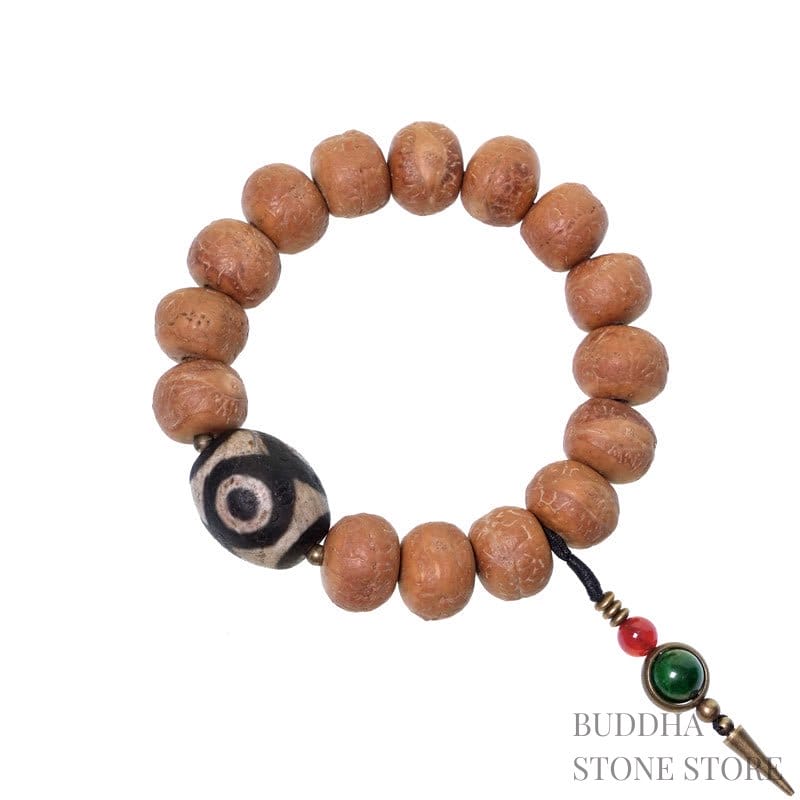 BWOOOH Tibet Bodhi Seed Dzi Bead Peace Charm Wrist Mala Bracelet