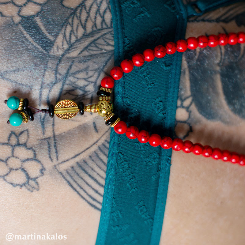 BWOOOH Tibetan Mala Red Turquoise Lucky Necklace Bracelet
